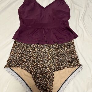 Kortni Jeane Plum Peplum Top with Leopard Print Bottoms